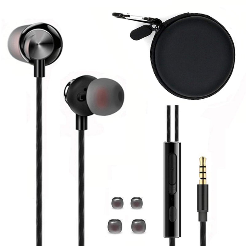 ApexOne Wired Metal in-Ear Earbuds Headphones with MIC &Volume Control and Pocket Case, Crystal Clear Sound Bass Stereo Noise Isolating Earphones (Earbuds, Black Case and 2 Small Tips Included) - Image 1